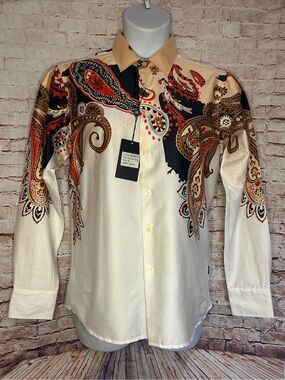 Barabas Men's Long Sleeve Button Down Shirt LT210 Orange Paisley Print